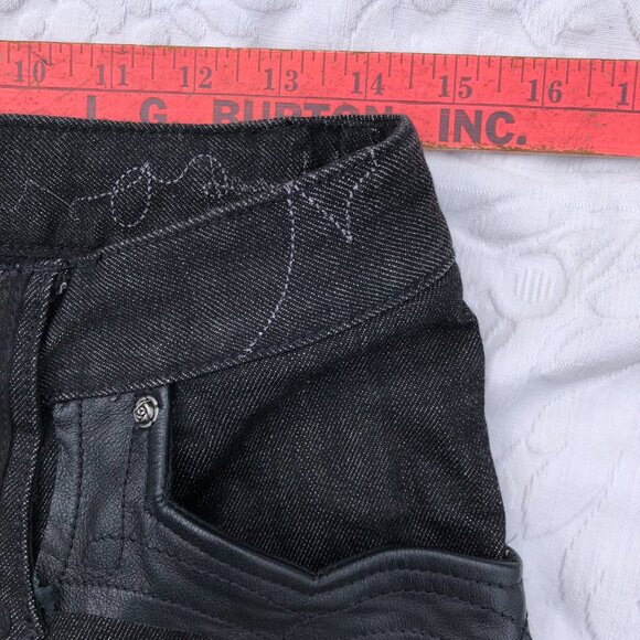 Denim Lab Black Leather Embroidery Skinny Ultra Low Rise Jeans - Picture 6 of 12